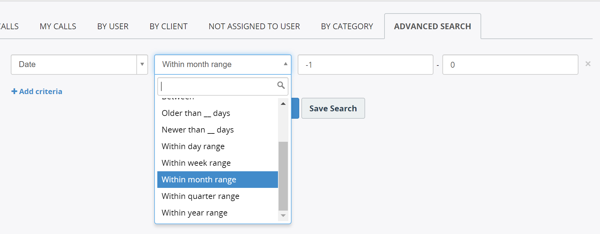 Search recording using relative periods