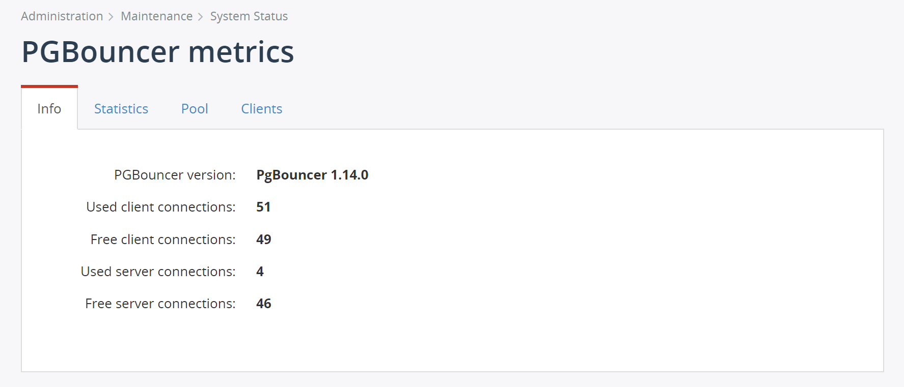 Show PGBouncer connection pooler metrics