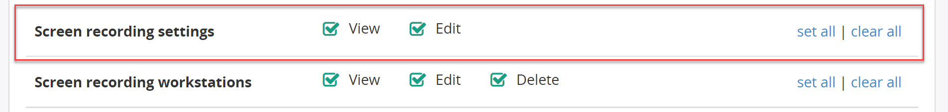 Screen recording settings