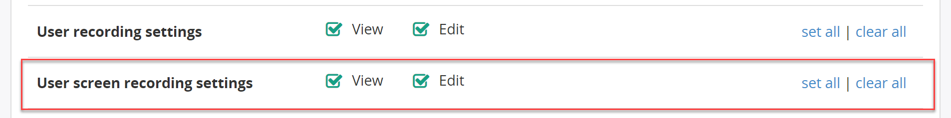 User screen recording settings