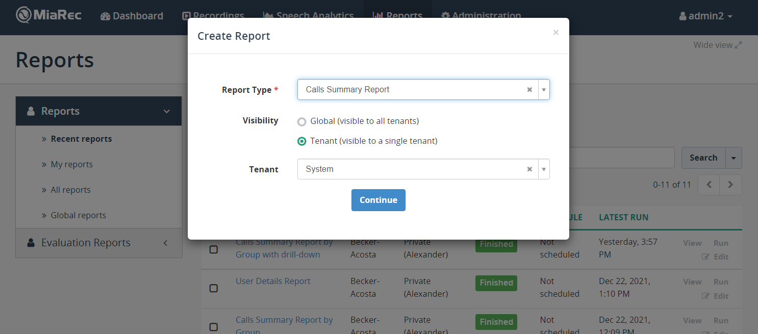 Create Report Dialog