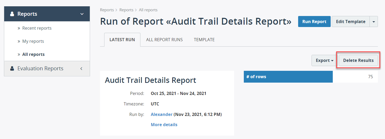 Delete All Report Results