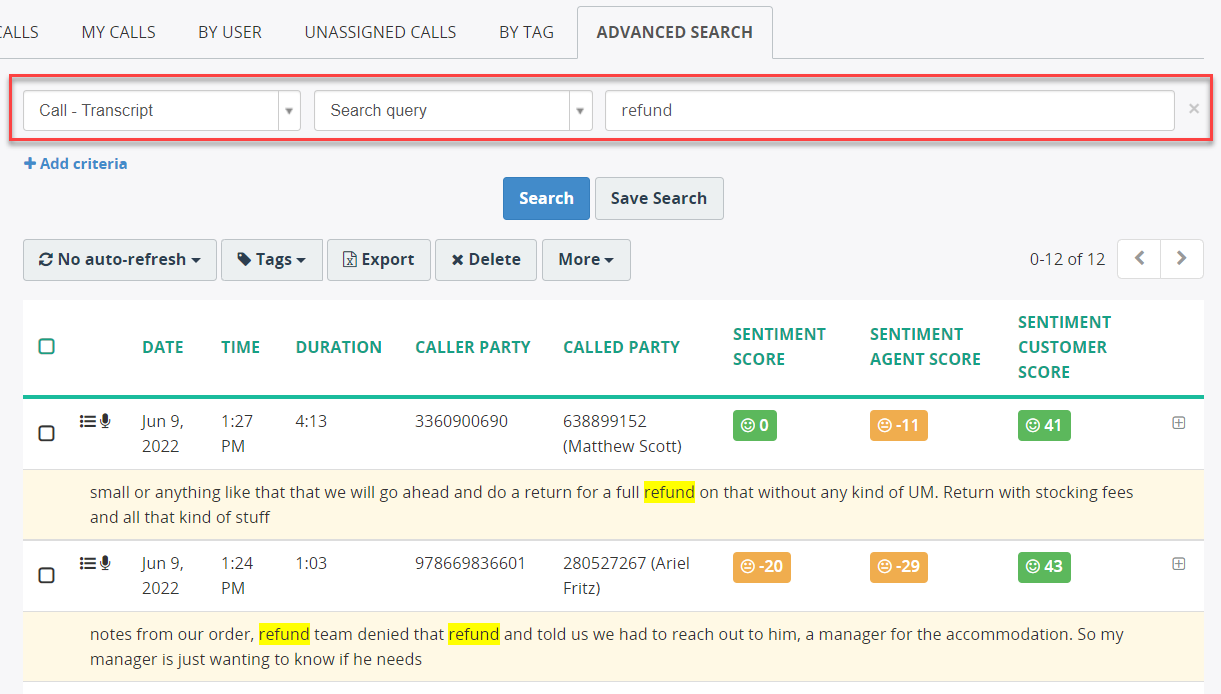 Searching in transcription