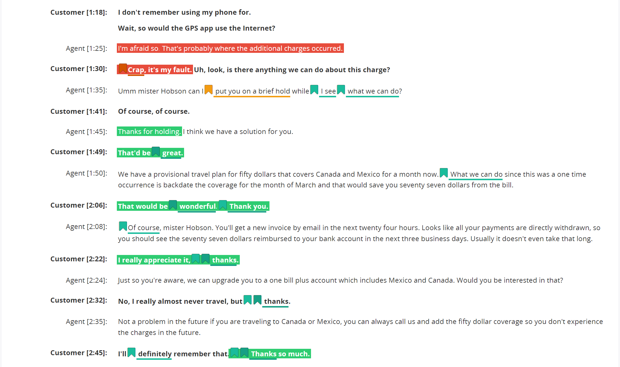 Visualization of the keywords and transcript