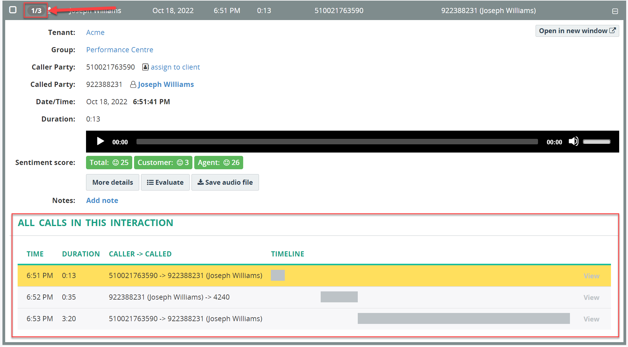 View Call Segments