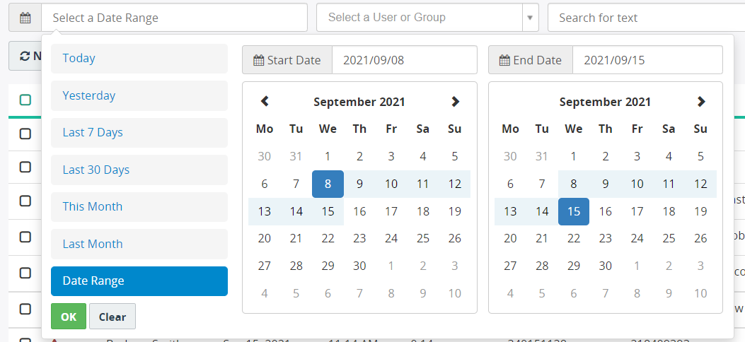 Date Range Calendar